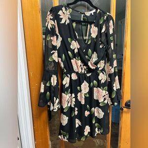 Charlotte Russe Black Floral Long Sleeve Dress